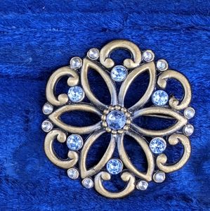 Vintage Brass & Blue Stone Brooch
